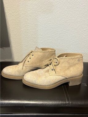 CHANEL Beige Suede Lace-Up Ankle Boots